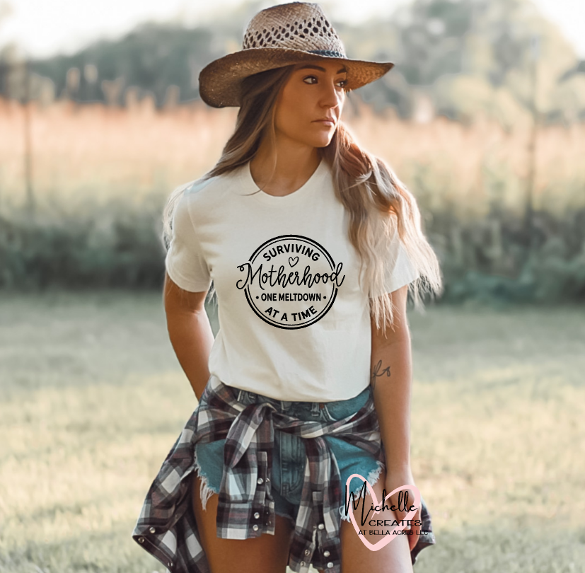 Surviving Motherhood one meltdown at a time T-shirt - Adult